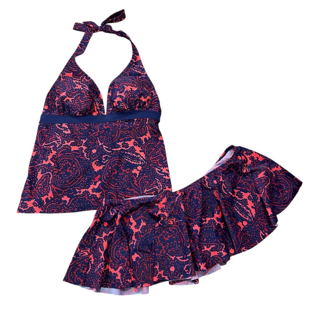 Boden Women’s Halter Tankini Swim Set Navy Coral Paisley Size US12 & US10